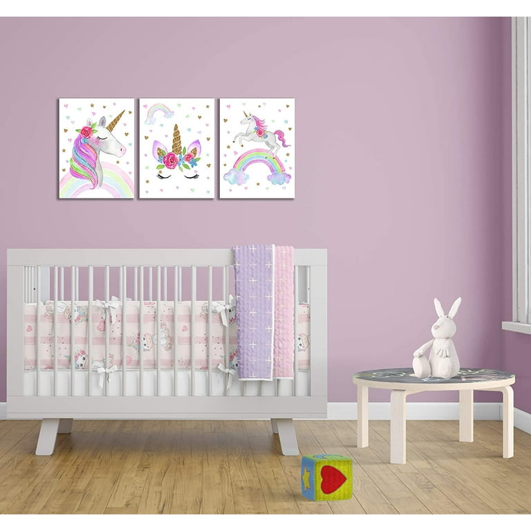 Unicorn Room Decor for Toddler Girl Bedroom, Unicorn Art Print or Canvas,  Unicorn Birthday Decorations, Unicorn Rainbow Party Gift Set of 5 