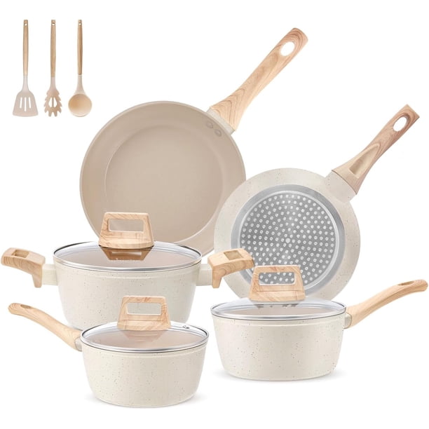 Juego de ollas y sartenes antiadherentes, 11 piezas juego de sartenes, bateria de cocina para induccion, ollas de cocina de cerámica antiadherente, juego de utensilios de cocina