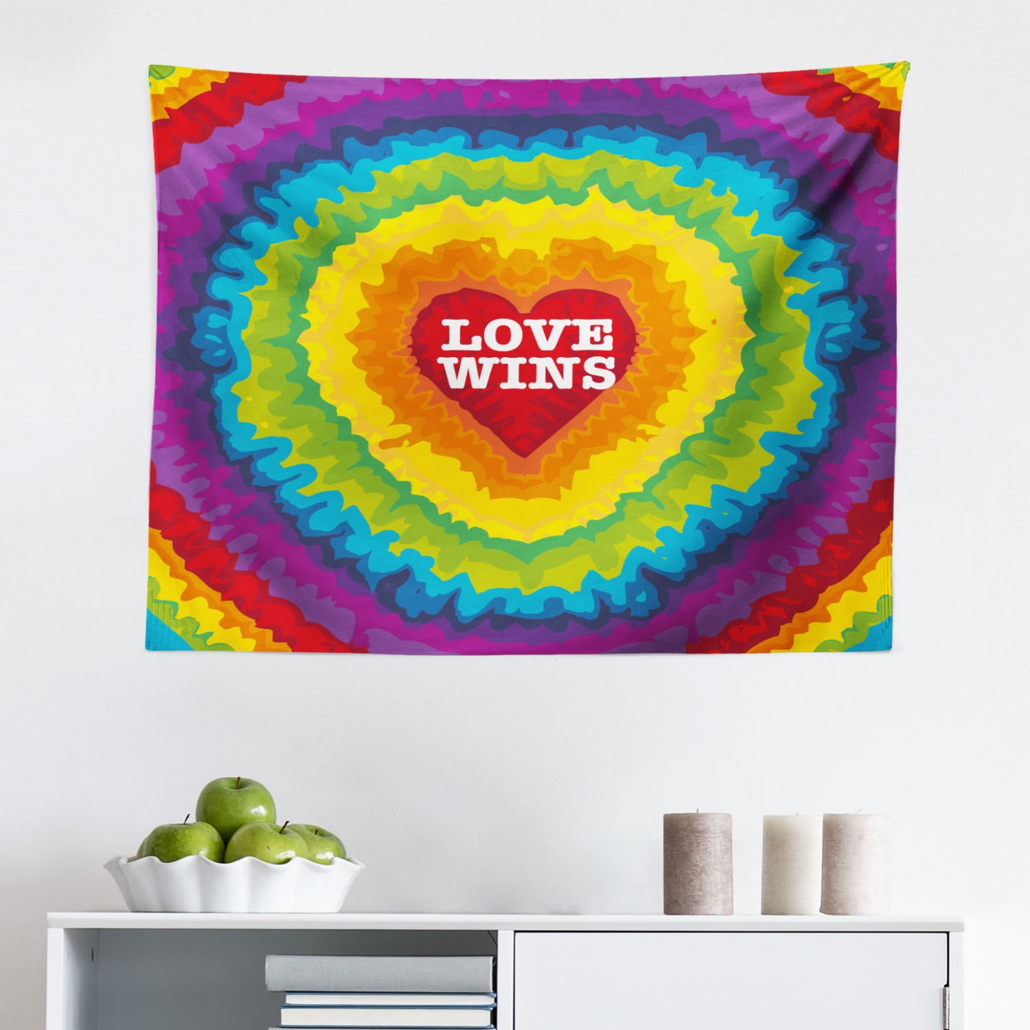 Pride Tapestry, Rainbow Flag with Stripes Heart with Love Wins Text LGBT  Culture Colorful, Fabric Wall Hanging Decor for Bedroom Living Room Dorm,  Sizes, Multicolor, by Ambesonne