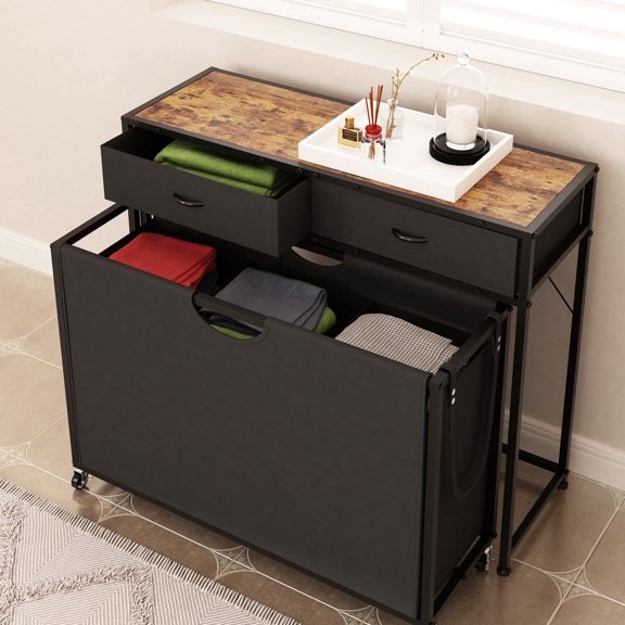 LENLN 3-Section Laundry Hamper Sorter，Laundry Basket with wheels，Movable Rolling Laundry Baskets Cart,Pull-Out Baskets and 2 Drawers Storage Organizer，Laundry Butler for Bathroom Bedroom Laundry Room