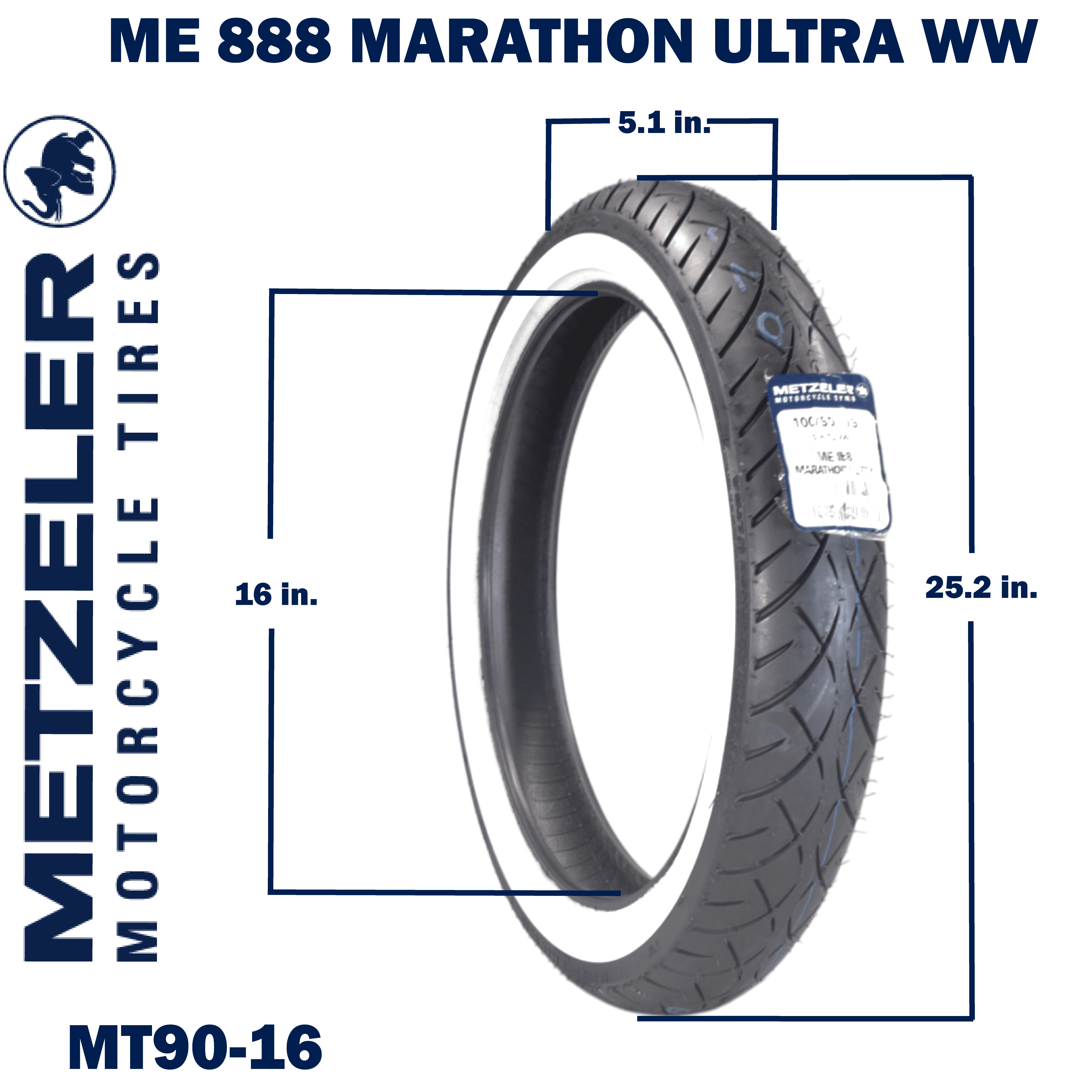 Metzeler ME 888 Marathon Ultra White Wall 100/90-19 Front Tire with Keychain