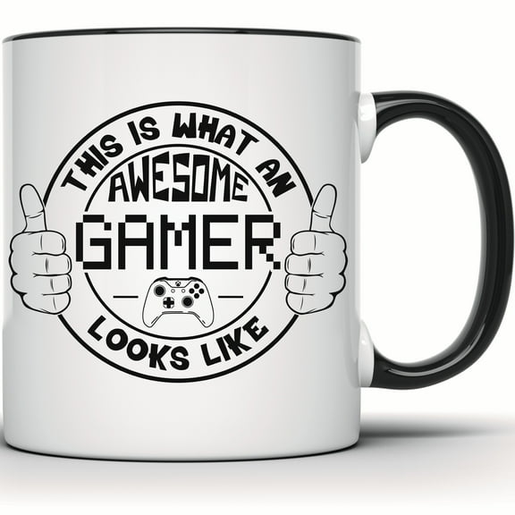 Funny Gamer Mug - Awesome Gamer Gift | Xbox Video Game Mug | This Is What an Awesome Gamer Looks Like | Cool Gift for Gamers - 11 Ounce Black Rim Handle Novelty Coffee Cup - WMUG1477-BLK