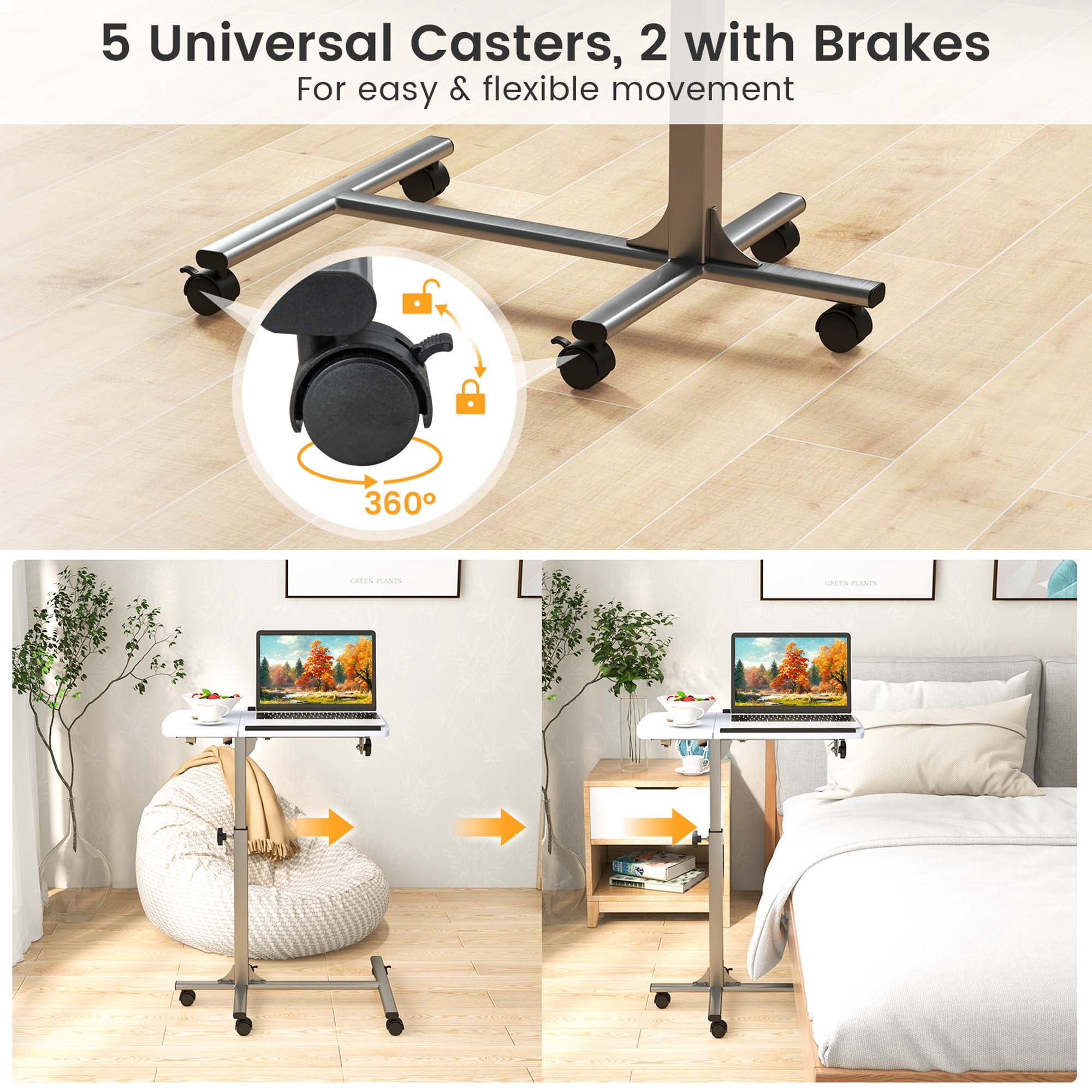 Costway Adjustable Sit to Stand with Laptop and Books Mobile Desk, White