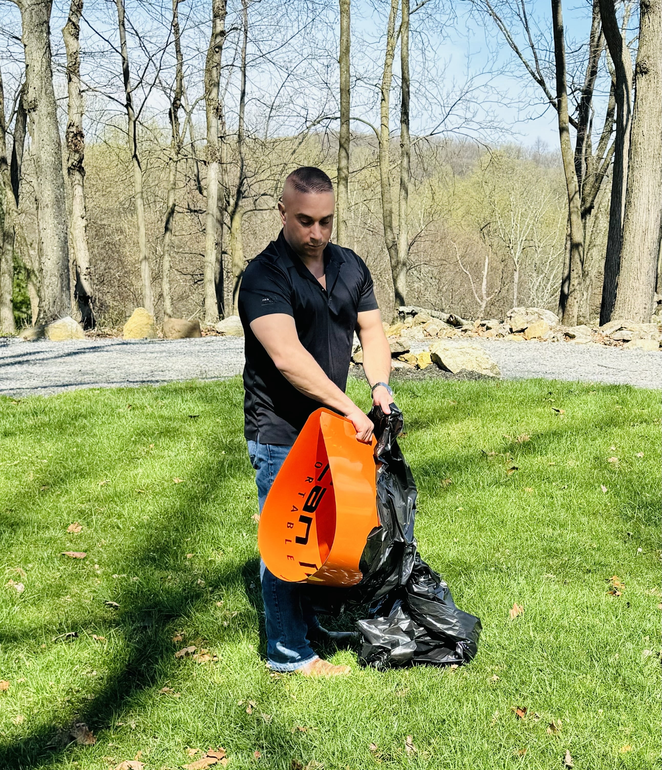 Can N Hand Portable Garbage Can, 35-55 Gal, Removable Liner, Orange, 1 Count