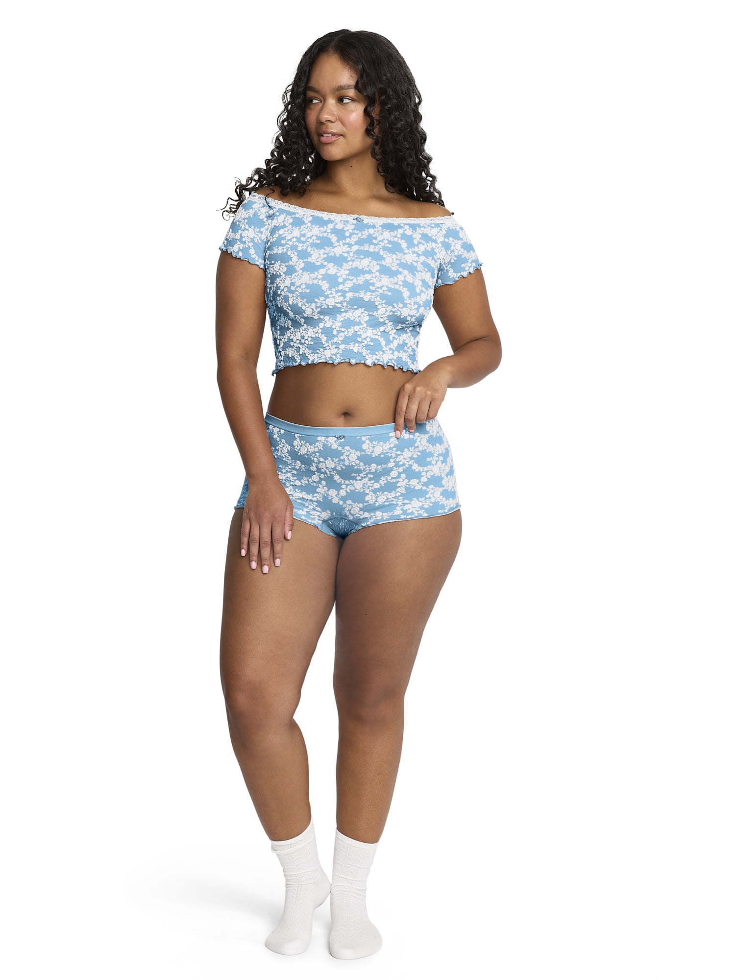 Mills by Millie Bobby Brown Women's Floral Seamless Off-Shoulder Crop Top, Sizes XS-XXXL