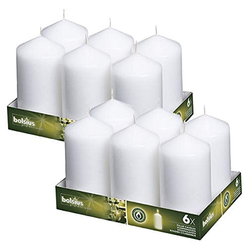 BOLSIUS Set of 12 White Pillar Candles 3x6 inch Unscented Candle Set
