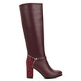 thumbnail image 2 of Ferwind Women's Knee High Boots Rhinestone and Studded Details Chunky Heels Adult Red  7, 2 of 5