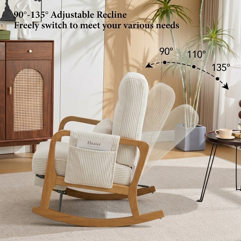 MOONMISS Rocking Chair with Footrest,Rocker Nursery Chair with Side Pocket,Glider Rocker,Accent Reading Chair for Living Room,Beige