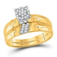 thumbnail image 2 of Solid 10K Yellow Gold His and Hers Real Natural Diamond Trio Three Rings Set Cross Matching Rings Wedding Band Set 1/4 Carat - ( .25 Cttw ) - Ladies Size 6.5 - Mens Size 9.5, 2 of 6