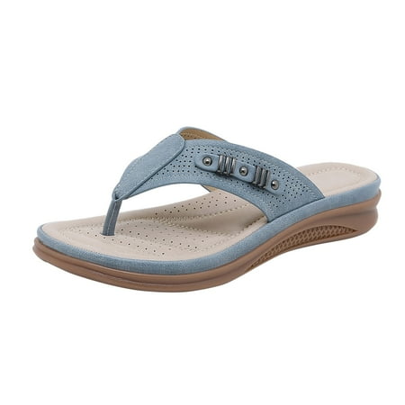 

XIAQUJ Women s Summer Fashion Flip Flops Casual Comfortable Sandals Lightweight Retro Wedge Sandals Sandals for Women 2024 Navy 6.5
