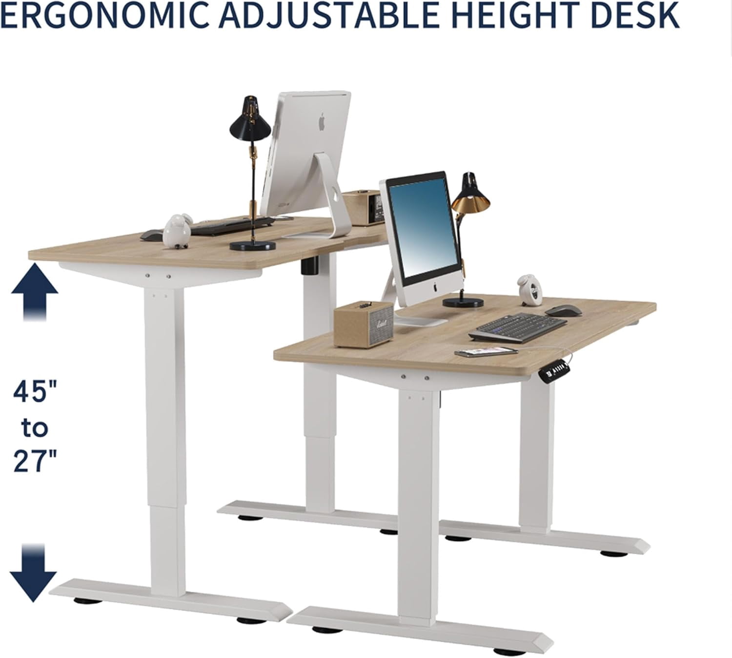 Thctvous 48 Inch Motorized Standing Desk Adjustable Height, Wooden Rising Desks for Home Office, White Sit Stand Desk Electric with Controller & Type-C Port (Oak, 48 Inch)