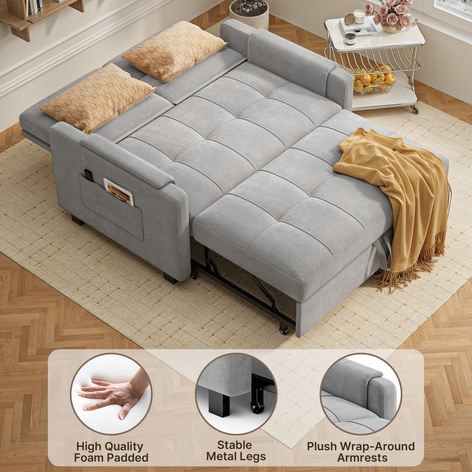 Jolifa Sofa Bed, 2 in 1 Sleeper Sofa with Detachable Linen Cover, Easy to Assemble, Recliner Lounge, Comfy Futon Pull Out Couch for Living Room/Office/Apartment (Light Grey)