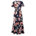 thumbnail image 4 of CHWGFWL Women's Casual Floral Printed Dress Short Sleeve Maxi Dress with Pockets(Black,XXL), 4 of 6