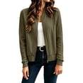 thumbnail image 3 of JPVDPA Women's Cropped Bomber Jacket Lightweight Zip Up Cardigan Sweaters Fall Fashion Outerwear Long Sleeve Casual Jackets Army Green XL, 3 of 9