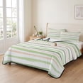thumbnail image 2 of Full Quilt Set 78''x90'', Green Pink Stripes Lightweight Bedspread Coverlet Set with 2 Pillow Shams, Gradient Geometric Smear Art Paint Breathable All Season Quilt Bedding for Bedroom/Guest Room, 2 of 9