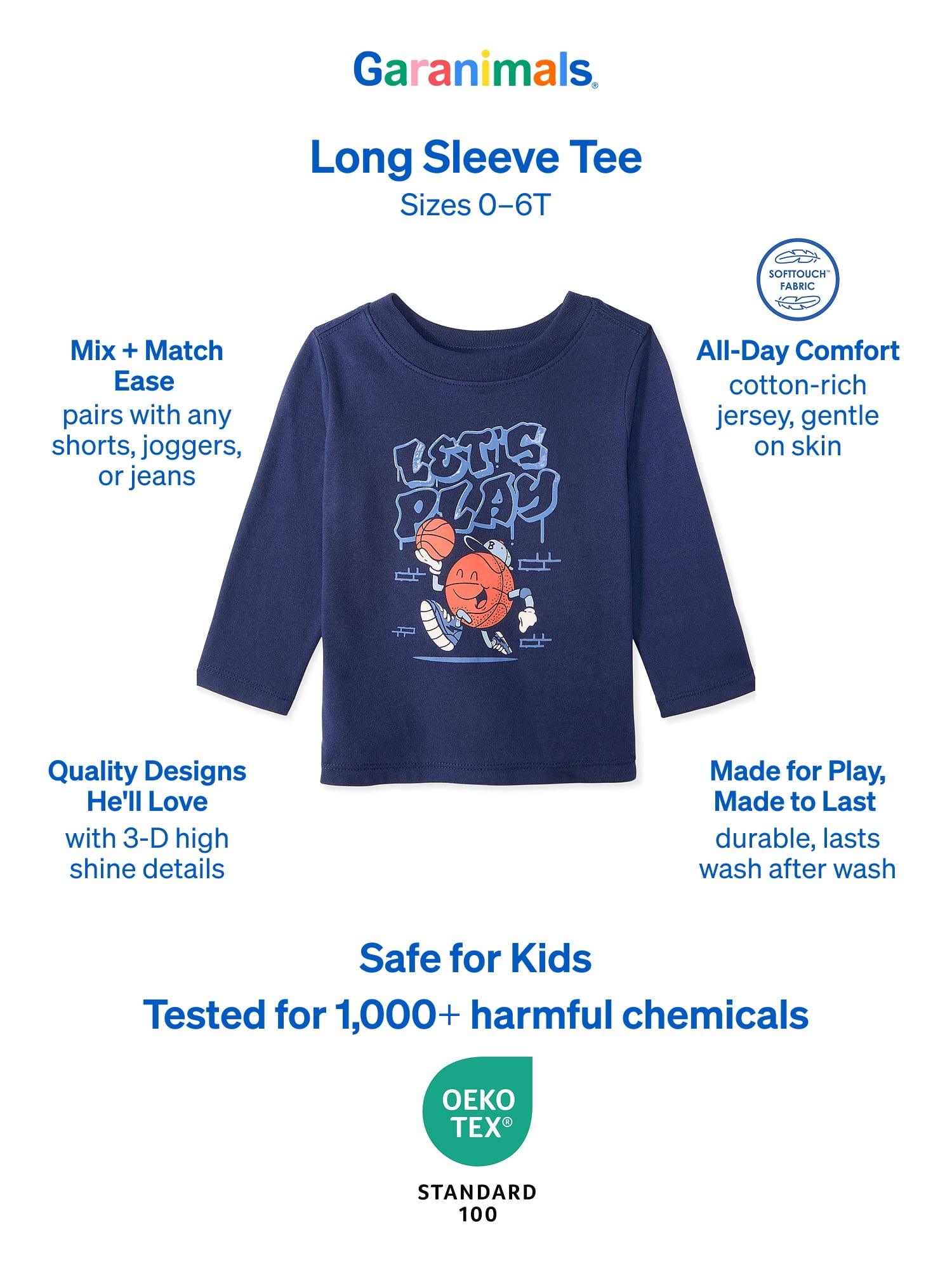 Garanimals Baby & Toddler Boys Long Sleeve Shirts, Single & 3-Pack, Sizes 0-6T