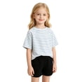 thumbnail image 2 of SGMVNU 2 Pack Girl's Striped Shirt Drop Shoulder Short Sleeve Casual Loose Tee Baby Toddler Kids Summer Outfits, Size 12-24 Months, Light Blue & Light Yellow, 2 of 9