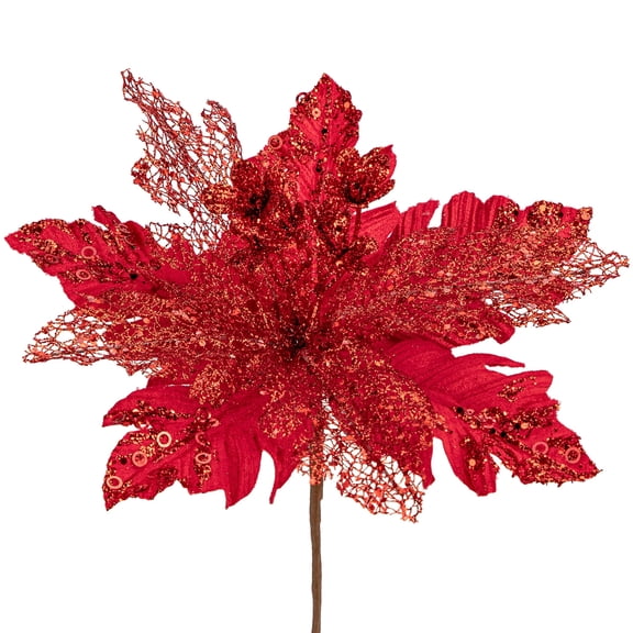 6PCS Poinsettias Christmas Tree Flowers 9.8'' Artificial Christmas Floral Picks and Sprays Large Red Silk Flowers with Stems for Xmas Home Vase Table Centerpiece Garland Decor