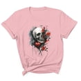 thumbnail image 4 of Sexlip Womens Swimsuit Set Dripping Rose Skull Print Cover Up Design Crew Neck Short Sleeve Loose Silhouette Lightweight Fabric for Beach Vacations Pink L, 4 of 4