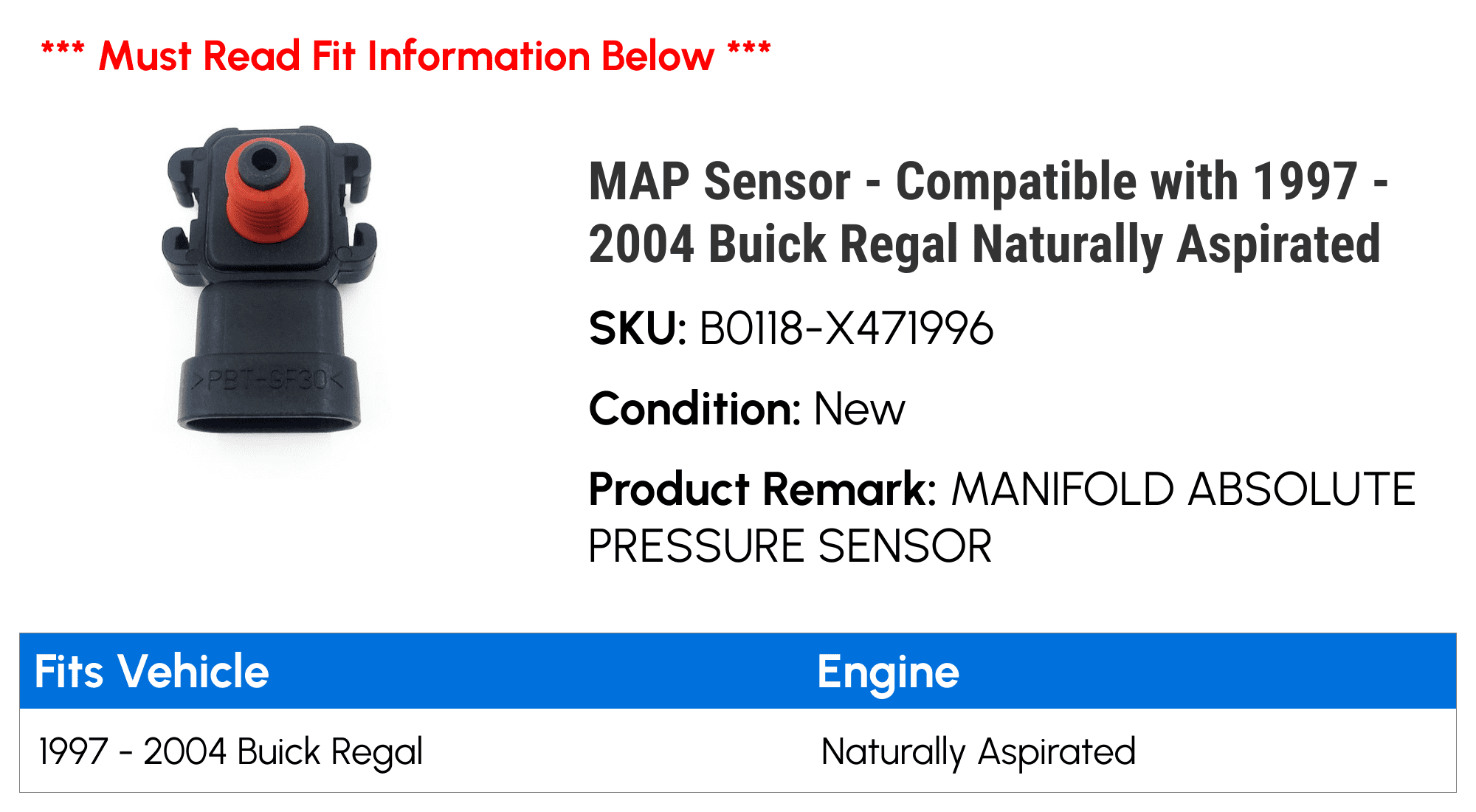 MAP Sensor - Compatible with 1997 - 2004 Buick Regal Naturally Aspirated 1998 1999 2000 2001 2002 2003
