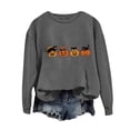 thumbnail image 4 of Women's Hoodless Sweatshirt Halloween Cat Cozy Long Sleeve Crewneck Top for Grey M, 4 of 4