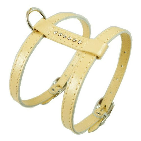 Genuine Leather Dog Harness for Toy Breeds X-small. 10"-13" Chest Circumference Rhinestones (Beige)