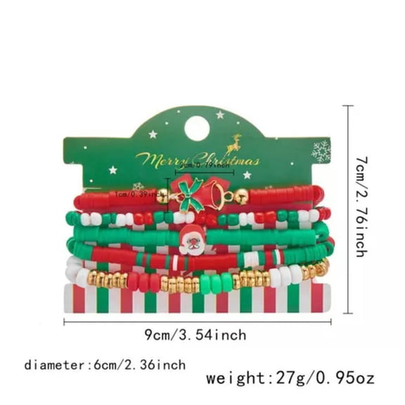 EOEMY 5Pcs Christmas Tree Colorful Soft Ceramic Bead Bracelet Bangle Women Men Jewelry-#1