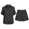 thumbnail image 4 of Tanghaowl Short Sets for Women, Women's Shorts Set 2 Piece Summer Short Sleeve Shirt and Shorts Beach Outfit Lightweight - Design Casual Daily Fashion Grey S, 4 of 4