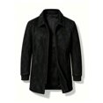 thumbnail image 4 of WIZUTIZ Men's Suede Mid Length Trench Coat Full Zip Stand Collar Jacket with Pockets Fall Winter Fashion Outerwear, 4 of 8