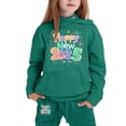 thumbnail image 2 of LUOGENLI Outfits Baby Girl Rompers 18-24 Months Summer 2025 New Year Printing Children's Middle and Large Children's Long Sleeved Letter Print Hooded Top Sweater Pants Set Dark Green 10-11 Years, 2 of 4