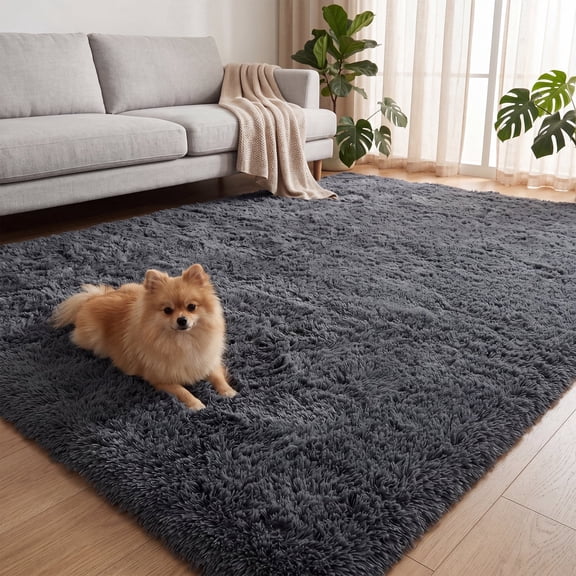 Fluffy Area Rug, 8x10ft Soft Shaggy Rugs Fluffy Carpets (Dark grey)
