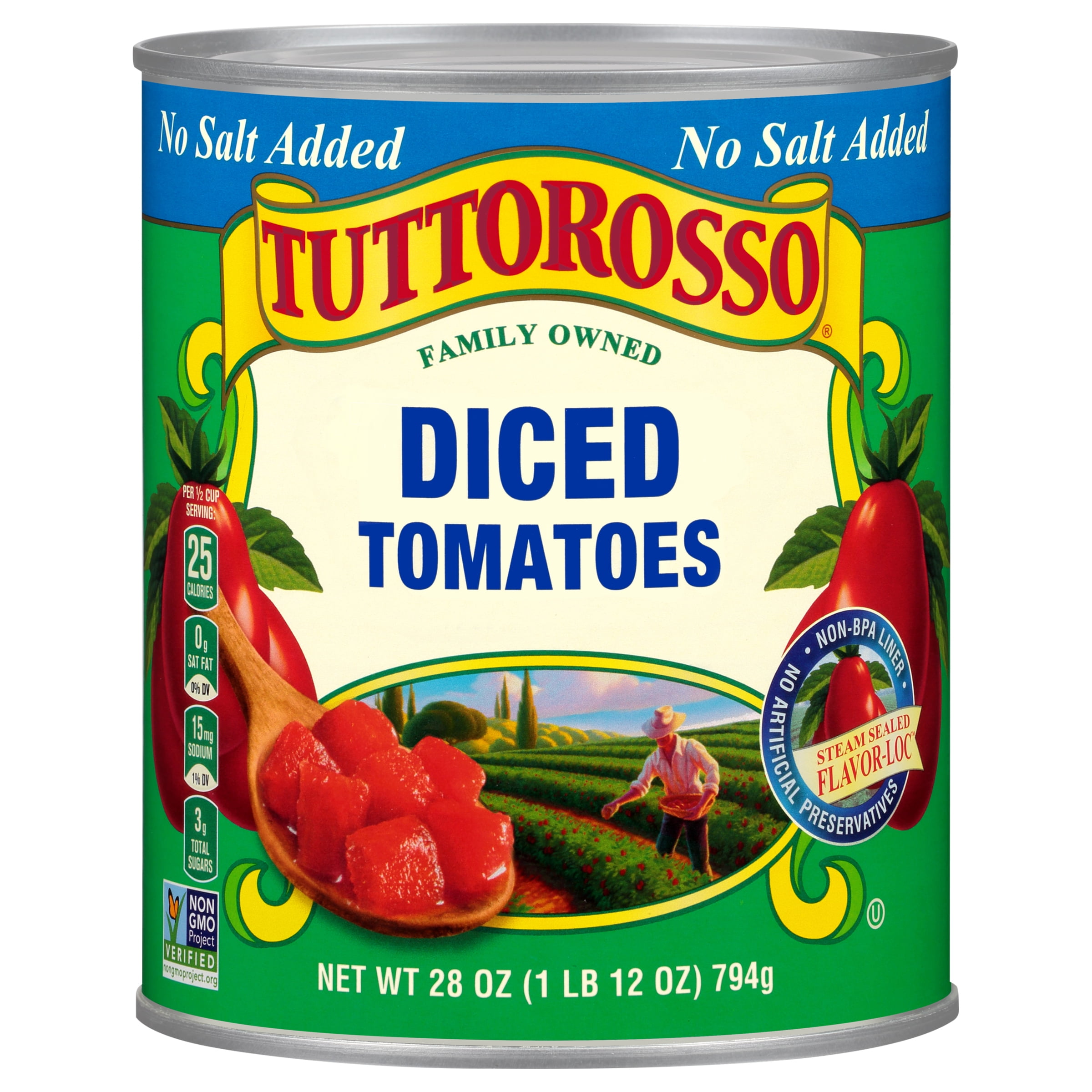 (4 pack) Tuttorosso No Salt Added Diced Tomatoes, 28 oz Can