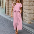thumbnail image 2 of Yoga Pullover Set Womens Two Piece Vacation Outfits Casual Short Sleeve Pullover Tops and Wide Leg Cropped Pant Loungewear Knit Sets XL, 2 of 9