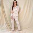 thumbnail image 2 of Women's Floral Print Button-Up Long Sleeve Pajama Set with Ruffle Details - Large, Purple, 2 of 7