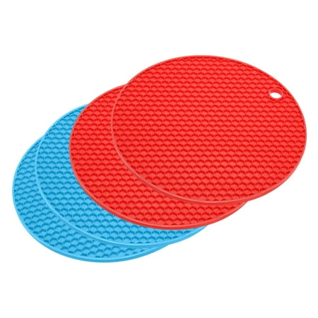 

Uxcell 4pcs Silicone Mat for Hot Pots and Pads Hot Pot Holders Heat Resistant Counter Mats-Blue+Red