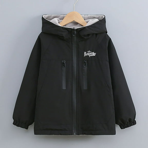 ATOGUTA Zip Up Jacket Girls Lightweight Waterproof Hooded Fleece Lined Raincoat Windbreakers for Kids Size 4T-15, Black