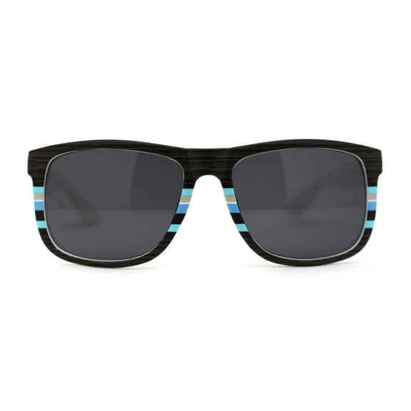 Wood Grain Pattern Arm Horn Rim Classic Skater Shade Sunglasses Teal Blue Black