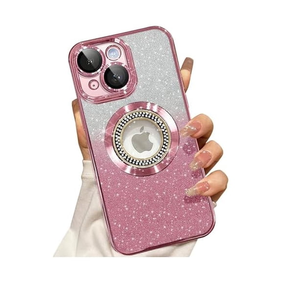 for iPhone 13 Magnetic Glitter Case Compatible with MagSafe,Full Protection Slim Shockproof Anti-Scratch Case with Camera Lens Protector Logo View Dust-Proof Net for Women Pink