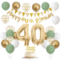 Sage Green White Gold 40th Birthday Party Decorations Kit,Happy 40th Banner Triangle Flags Garlands Number 40 Balloons Cake Toppers for 40 Year Old Men/Women Anniversary Party Backdrops Supplies