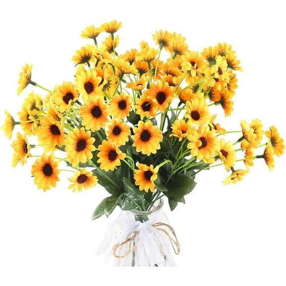 Sunflowers Artificial Flowers Fake Fall Flowers Faux Flowers Silk Flower Arrangements for Indoor Outdoor Home Kitchen DIY Table Centerpieces Wedding Decor(4 Bundles)