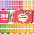 thumbnail image 1 of RBUGR 250 piezas de bálsamo labial a granel, 12 bálsamos labiales naturales con sabor a fruta, paquete de bálsamo labial con vitamina E, set de regalo para mujeres, calcetines para fiestas, hidratante, 1 of 5