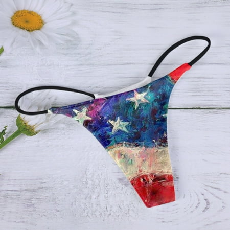 

TOWED22 America Flag Women s Thongs Low Rise Hipster Underwear Stretch T-Back Panties Blue