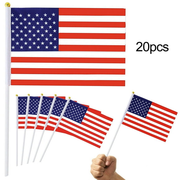 20Pcs USA United States Mini Flags Fade Resistant Hand Held Small Miniature American US Flags Party Accessories