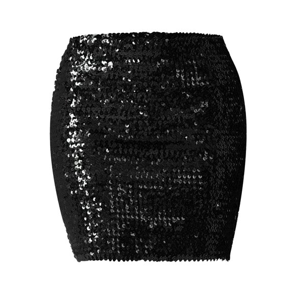 FASHOFT Sequin Mini Skirt For Women Sequined Bodycon Skirt Short Half Skirt For Stage Performance Party Festival Gathering Glitter Outfit Womens Skirts Black
