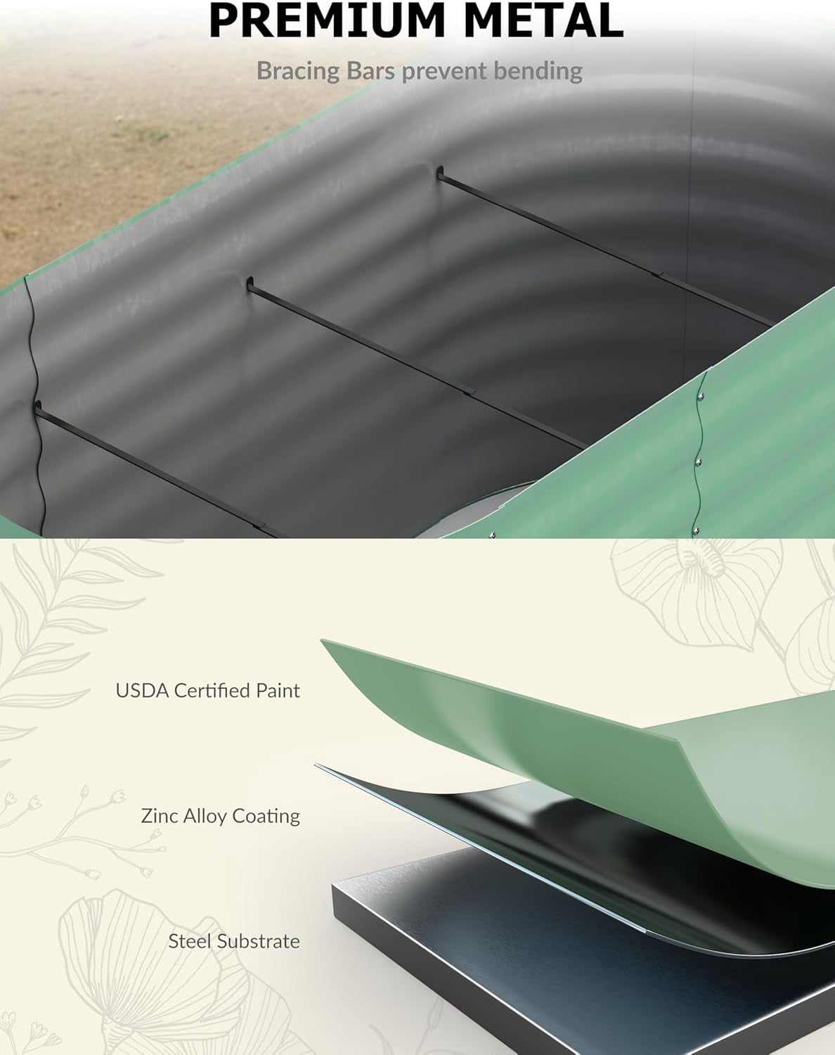Raised Garden Bed 8x4x2 ft, Green Oval Galvanized Steel Planter, Weather Resistant Outdoor Raised Beds for Vegetables, Flowers & Herbs, Modern Modular Metal Garden Box, Green