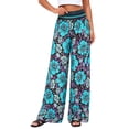 thumbnail image 2 of Wide Leg Pants Woman Summer Smocked Waist Floral Pant Wear Spring Beach Vacation Clothes for Women Black & Blue M, 2 of 8