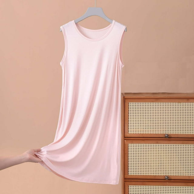 Ovzne Robes pour Femmes 2025 Robe Sans Manches Jupe d'Été Mince Ample Robe Décontractée Couleur Unie Robe de Nuit Maison Liquidation
