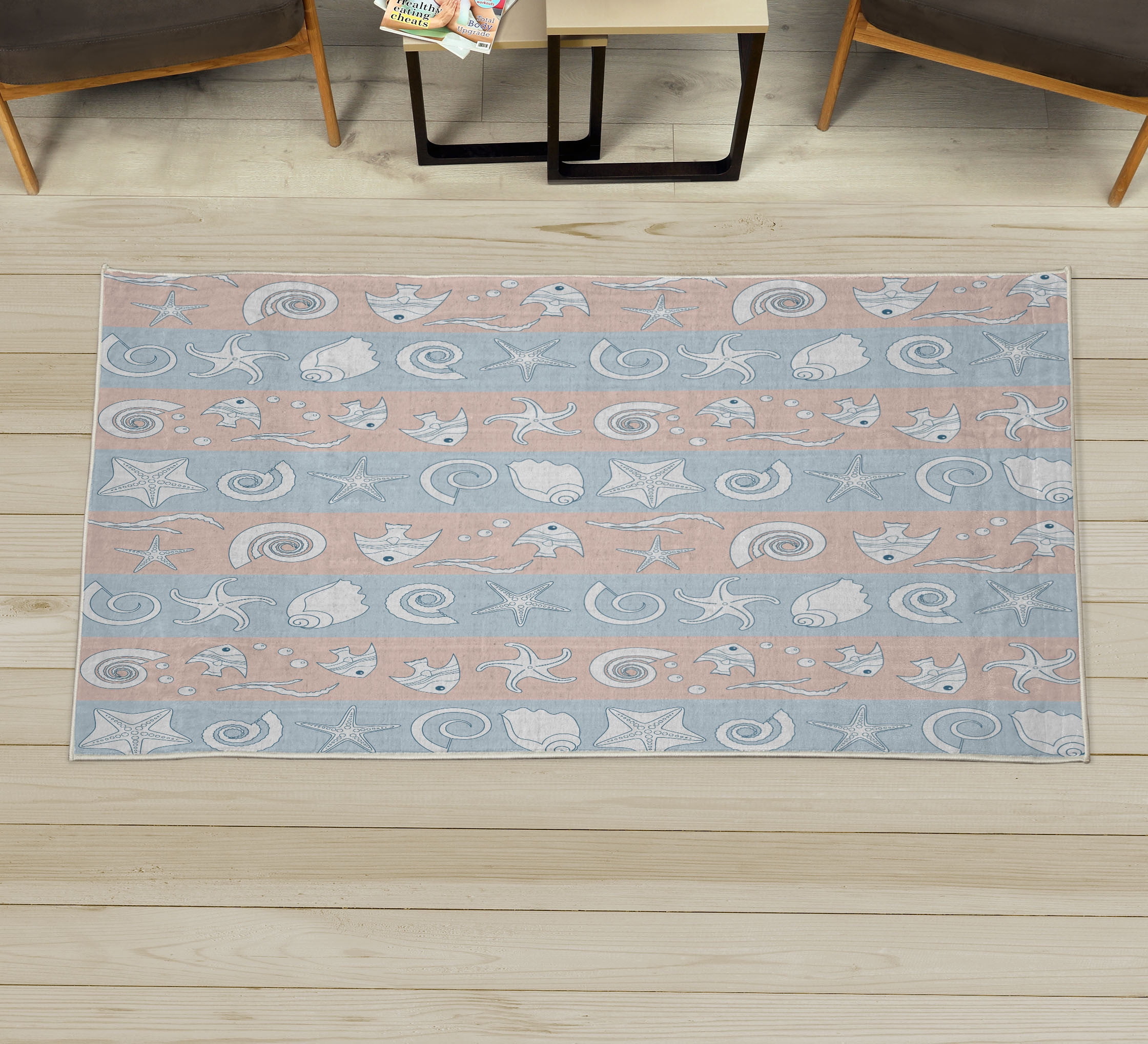 Nautical Decorative Rug, Marine Theme Sea Animals Fishes Shells on ...