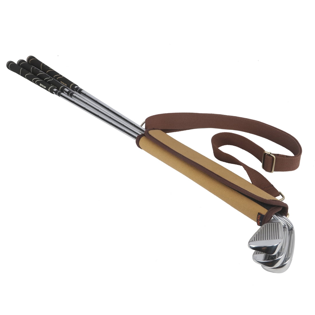 TOURBON Canvas Leather Golf Clubs Carrier Driving Range Golf Holster Range Bag Strap Pack Outdoor Brown