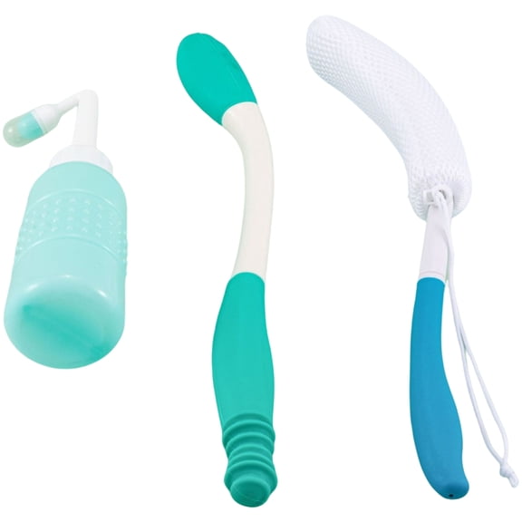Elderly Care Bathroom Tools 3 Piece Set With Washer Long Handle Brush And Portable Perineal